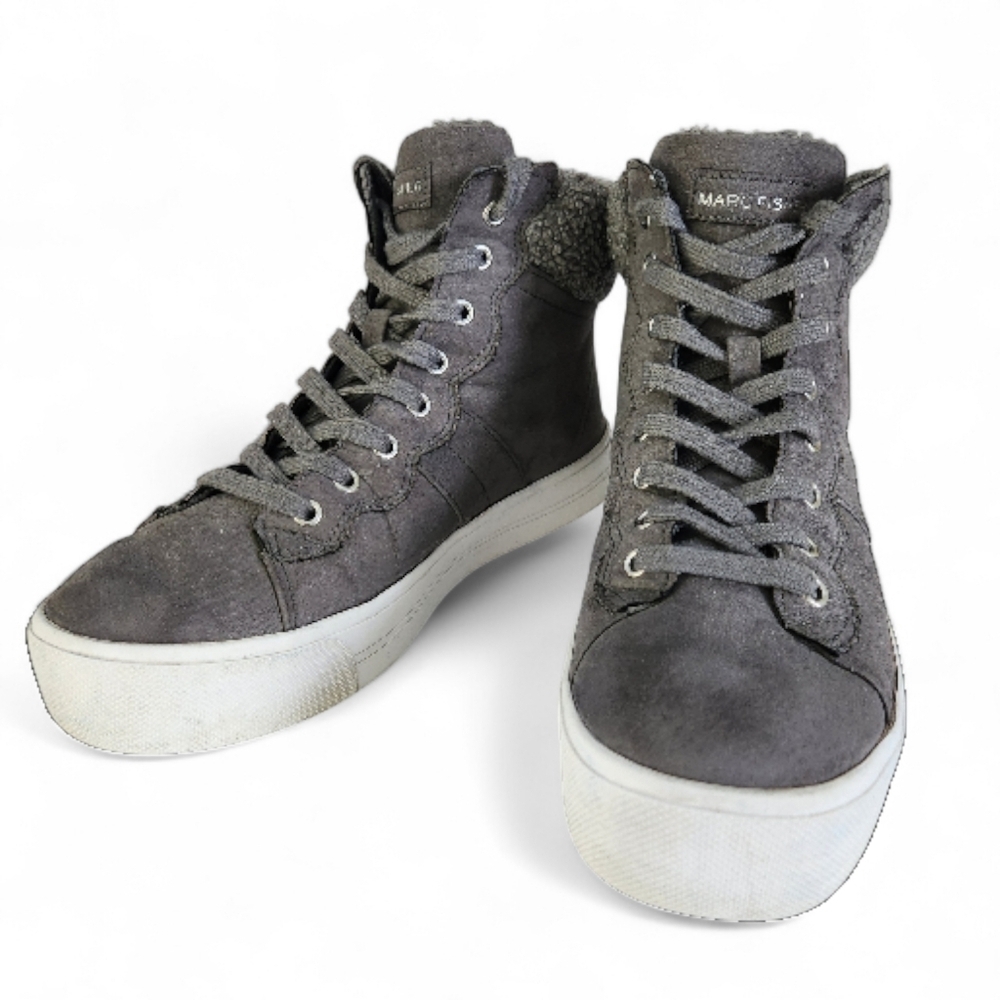MARC FISHER Grey Suede High Top Sneakers Shearling Lined Dapyr 9m - Picture 3 of 12